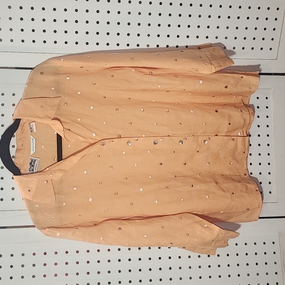 Richard Malcom  XL100% Irish Linen Peach Embroidered 3/4 Sleeves - Picture 1 of 7